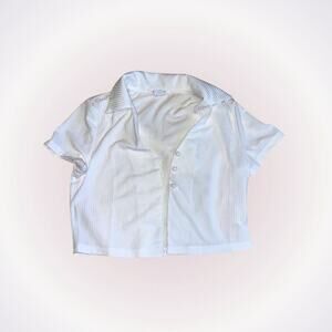 Glamorous White Ribbed Crop Button-Front Shirt | Sz S
